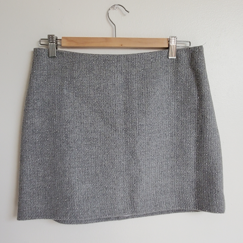 Jacob Grey Studded Wool Mini Skirt